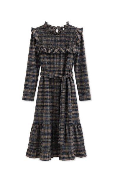 VESTIDO DE CUADROS CON VOLANTES Y CINTURÓN FBZHY2613