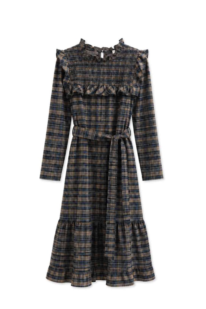 VESTIDO DE CUADROS CON VOLANTES Y CINTURÓN FBZHY2613