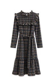 VESTIDO DE CUADROS CON VOLANTES Y CINTURÓN FBZHY2613