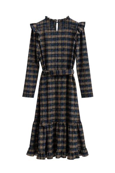 VESTIDO DE CUADROS CON VOLANTES Y CINTURÓN FBZHY2613