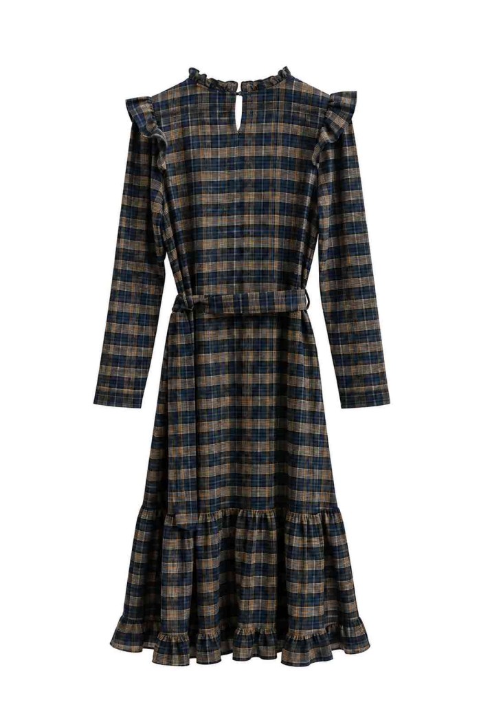 VESTIDO DE CUADROS CON VOLANTES Y CINTURÓN FBZHY2613