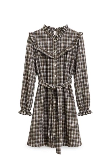 VESTIDO DE CUADROS CON VOLANTES Y CINTURÓN FBZHY2612