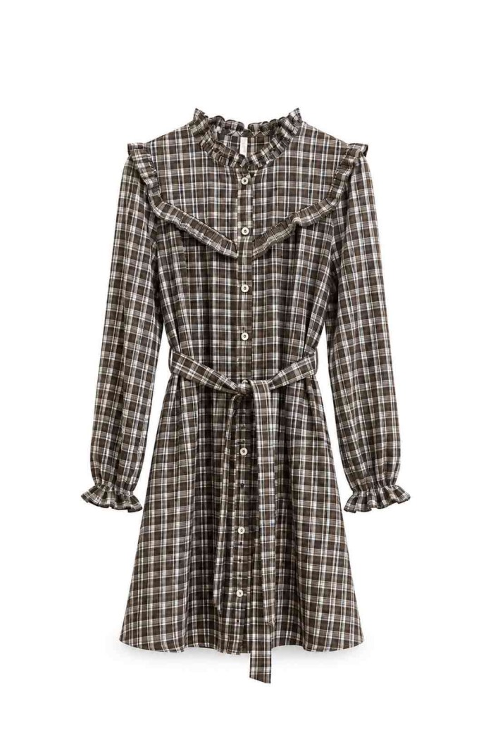 VESTIDO DE CUADROS CON VOLANTES Y CINTURÓN FBZHY2612