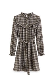 VESTIDO DE CUADROS CON VOLANTES Y CINTURÓN FBZHY2612