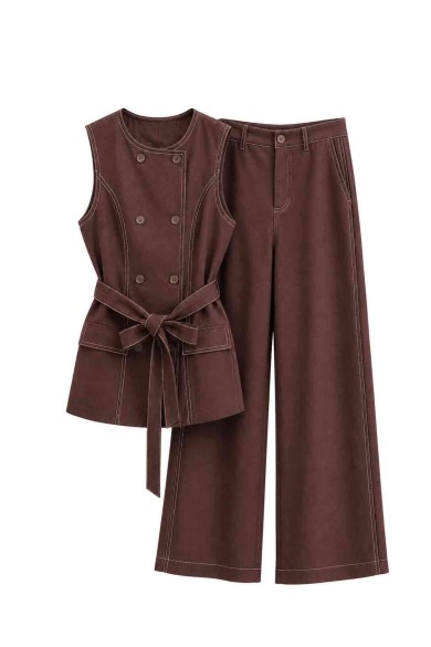 CONJUNTO CHALECO DOBLE BOTONADURA CON CINTURÓN Y PANTALÓN PALAZZO FBZMA1735AB