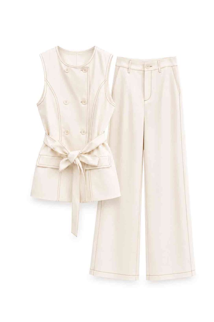 CONJUNTO CHALECO DOBLE BOTONADURA CON CINTURÓN Y PANTALÓN PALAZZO FBZMA1736AB