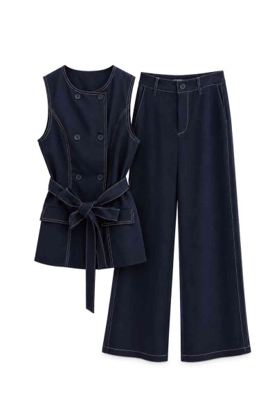 CONJUNTO CHALECO DOBLE BOTONADURA CON CINTURÓN Y PANTALÓN PALAZZO FBZMA1666AB