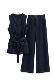 CONJUNTO CHALECO DOBLE BOTONADURA CON CINTURÓN Y PANTALÓN PALAZZO FBZMA1666AB