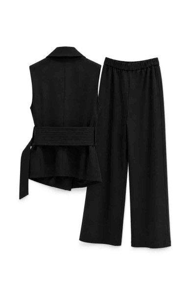 CONJUNTO CHALECO CRUZADO CON CINTURÓN Y PANTALÓN PALAZZO FBZMA1765AB