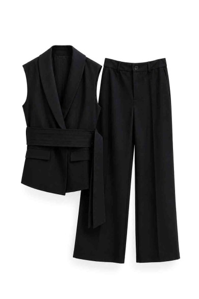 CONJUNTO CHALECO CRUZADO CON CINTURÓN Y PANTALÓN PALAZZO FBZMA1765AB