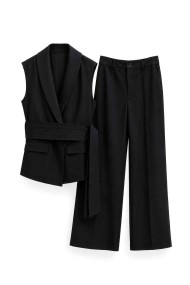 CONJUNTO CHALECO CRUZADO CON CINTURÓN Y PANTALÓN PALAZZO FBZMA1765AB