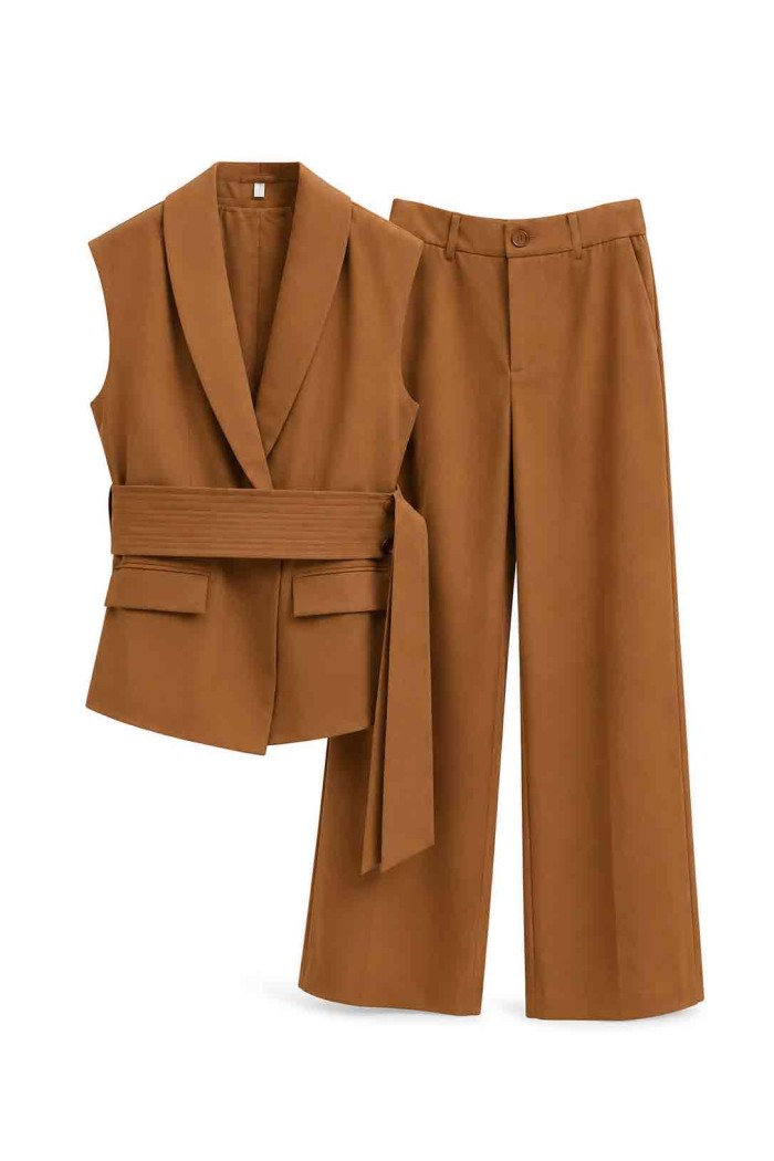 CONJUNTO CHALECO CRUZADO CON CINTURÓN Y PANTALÓN PALAZZO FBZMA1762AB
