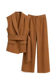 CONJUNTO CHALECO CRUZADO CON CINTURÓN Y PANTALÓN PALAZZO FBZMA1762AB