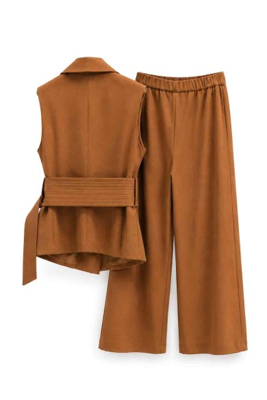 CONJUNTO CHALECO CRUZADO CON CINTURÓN Y PANTALÓN PALAZZO FBZMA1762AB