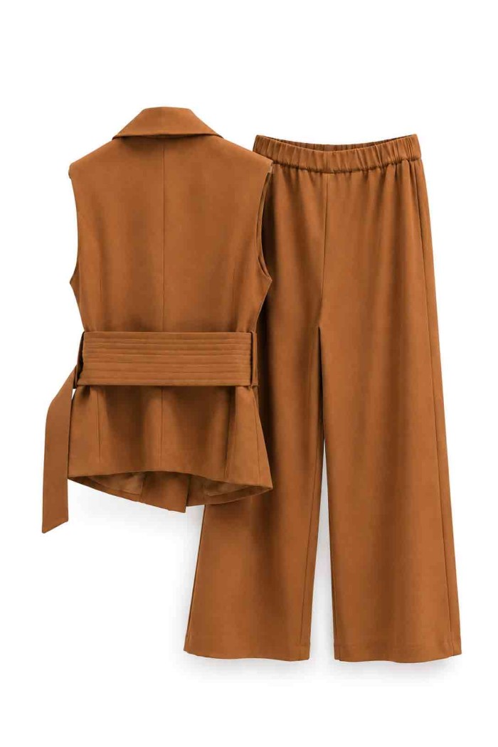 CONJUNTO CHALECO CRUZADO CON CINTURÓN Y PANTALÓN PALAZZO FBZMA1762AB