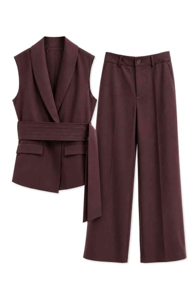 CONJUNTO CHALECO CRUZADO CON CINTURÓN Y PANTALÓN PALAZZO FBZMA1763AB