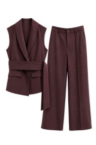 CONJUNTO CHALECO CRUZADO CON CINTURÓN Y PANTALÓN PALAZZO FBZMA1763AB