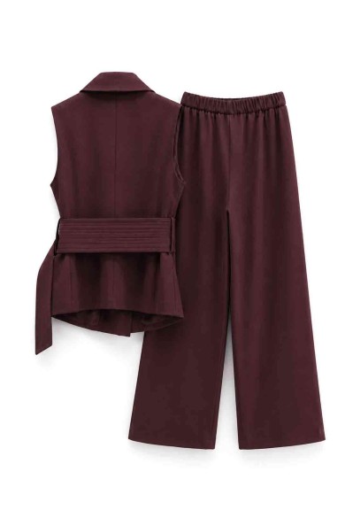 CONJUNTO CHALECO CRUZADO CON CINTURÓN Y PANTALÓN PALAZZO FBZMA1763AB