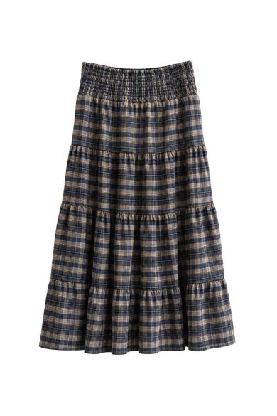 FALDA MIDI DE CUADROS CON VOLANTES FBZHY2615