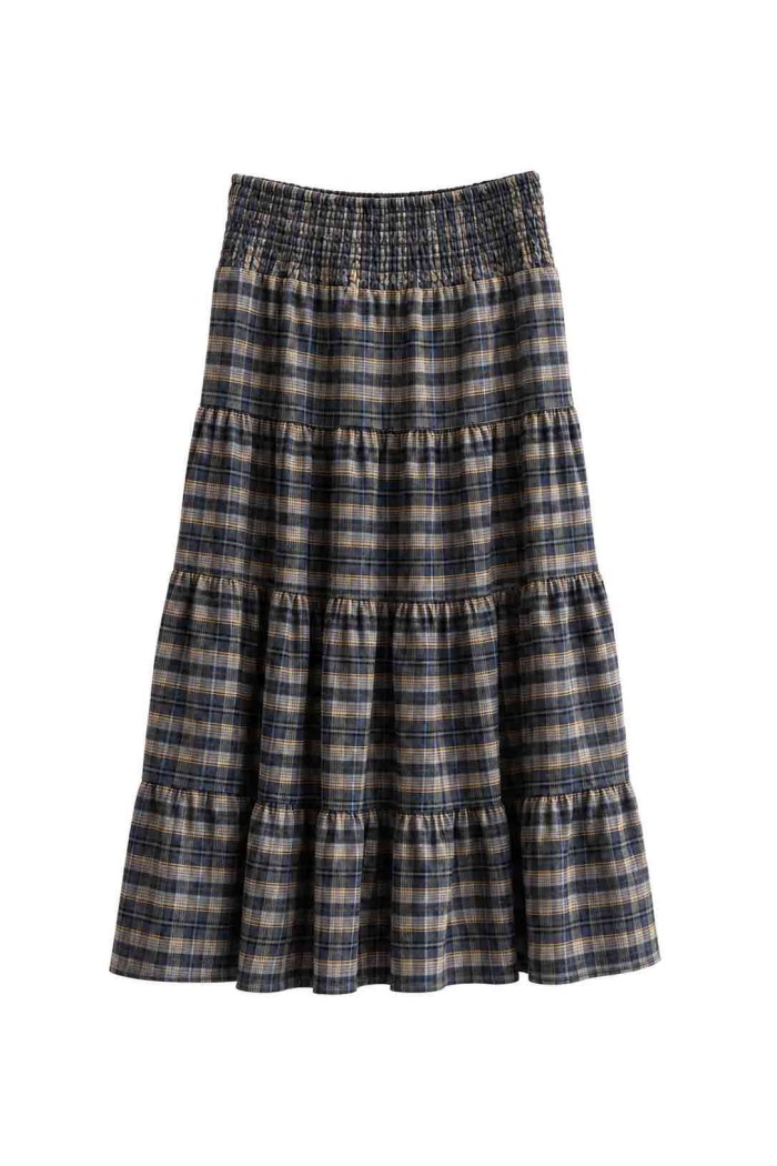 FALDA MIDI DE CUADROS CON VOLANTES FBZHY2615