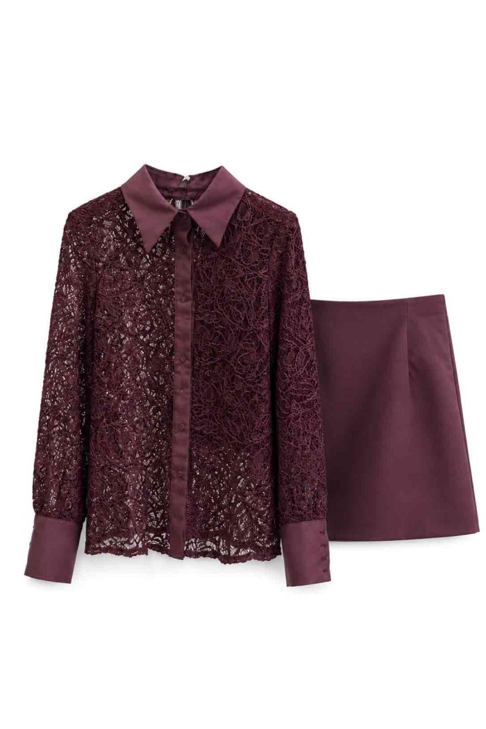 CONJUNTO CAMISA DE ENCAJE Y FALDA FBZMA1759AB