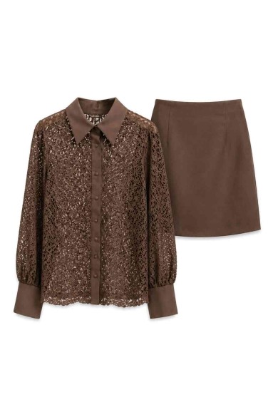 CONJUNTO CAMISA DE ENCAJE Y FALDA FBZMA1760AB