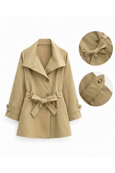GABARDINA CORTA CON CINTURÓN Y SOLAPA TB-M2695