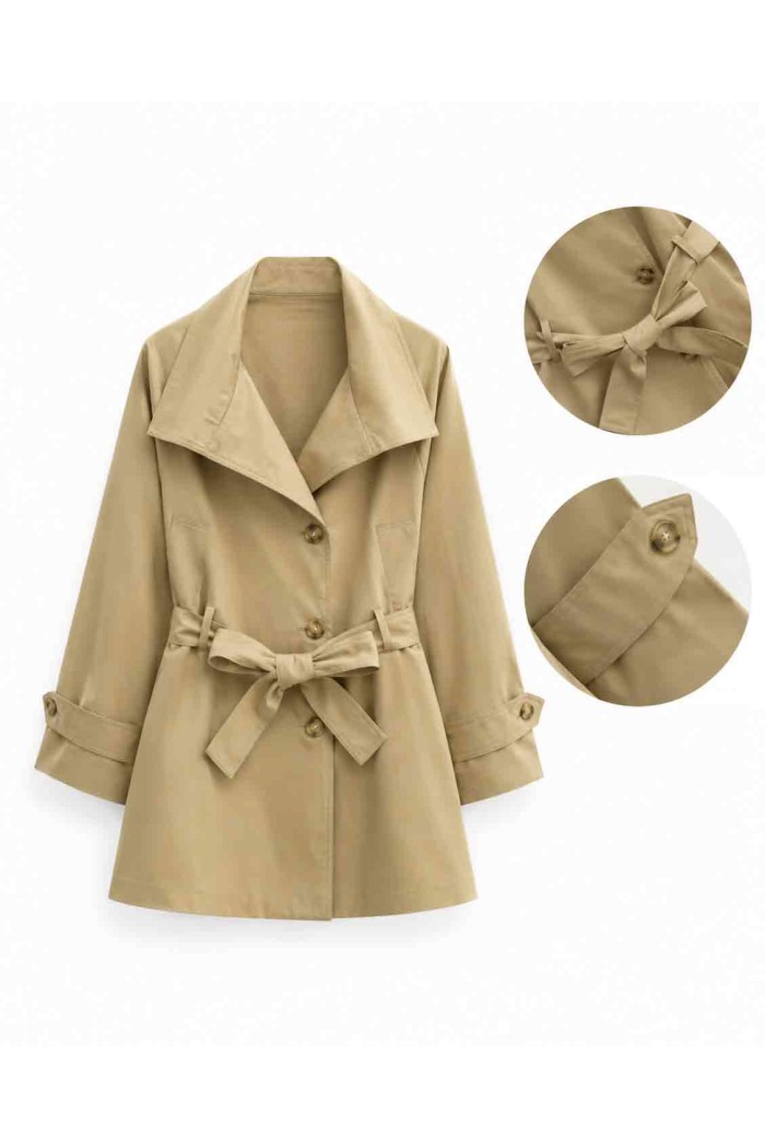 GABARDINA CORTA CON CINTURÓN Y SOLAPA TB-M2695