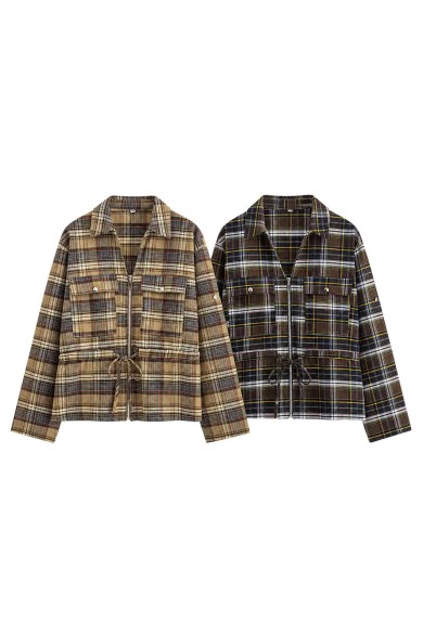 CHAQUETA DE CUADROS CON CREMALLERA Y CINTURA AJUSTABLE VARIOS COLORES TB-X6520
