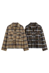 CHAQUETA DE CUADROS CON CREMALLERA Y CINTURA AJUSTABLE VARIOS COLORES TB-X6520