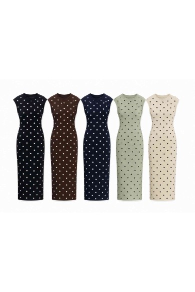 VESTIDO MIDI DE PUNTO SIN MANGAS CON LUNARES VARIOS COLORES TB-SF8617