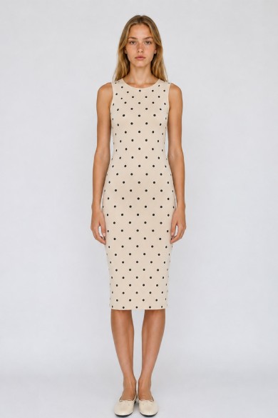VESTIDO MIDI DE PUNTO SIN MANGAS CON LUNARES VARIOS COLORES TB-SF8617