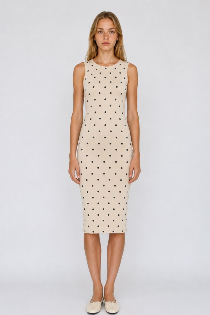 VESTIDO MIDI DE PUNTO SIN MANGAS CON LUNARES VARIOS COLORES TB-SF8617