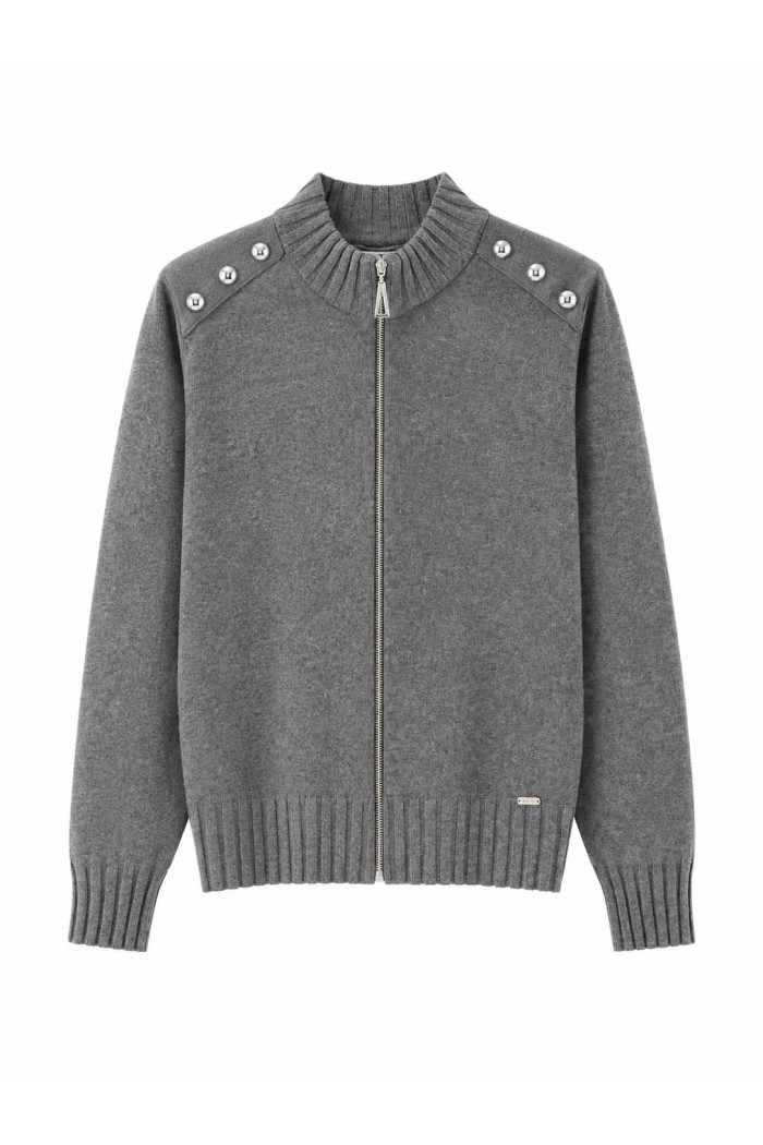 CHAQUETA DE PUNTO CON CREMALLERA Y BOTONES METÁLICOS TB-DA1037