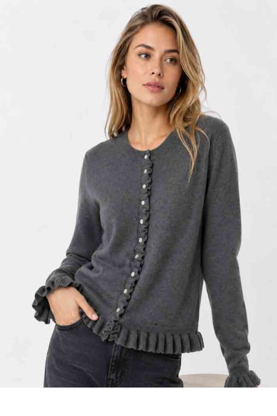 CHAQUETA DE PUNTO CON VOLANTES Y BOTONES TBF9818