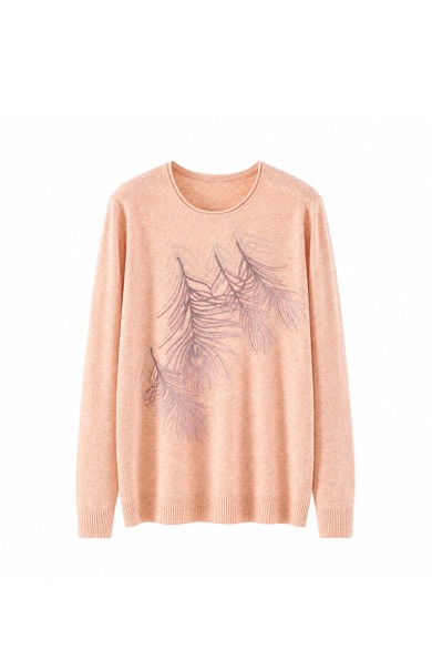 JERSEY MUJER MANGA LARGA CON ESTAMPADO DE PLUMAS Y BRILLOS TALLA GRANDE TB1517