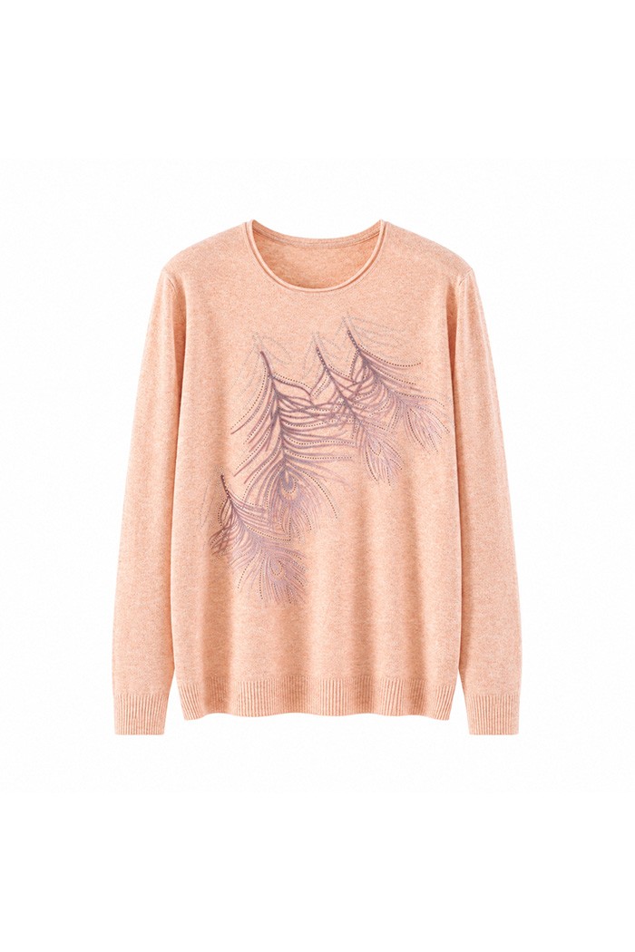 JERSEY MUJER MANGA LARGA CON ESTAMPADO DE PLUMAS Y BRILLOS TALLA GRANDE TB1517