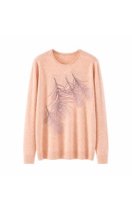 JERSEY MUJER MANGA LARGA CON ESTAMPADO DE PLUMAS Y BRILLOS TALLA GRANDE TB1517