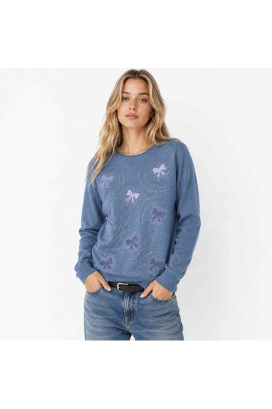 JERSEY MUJER TALLA GRANDE MANGA LARGA LAZOS Y BRILLOS TBSF1526