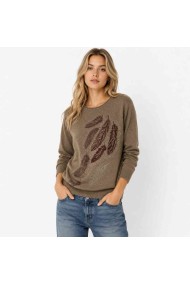 JERSEY MUJER TALLA GRANDE MANGA LARGA ESTAMPADO PLUMAS Y BRILLOS TBSF1528