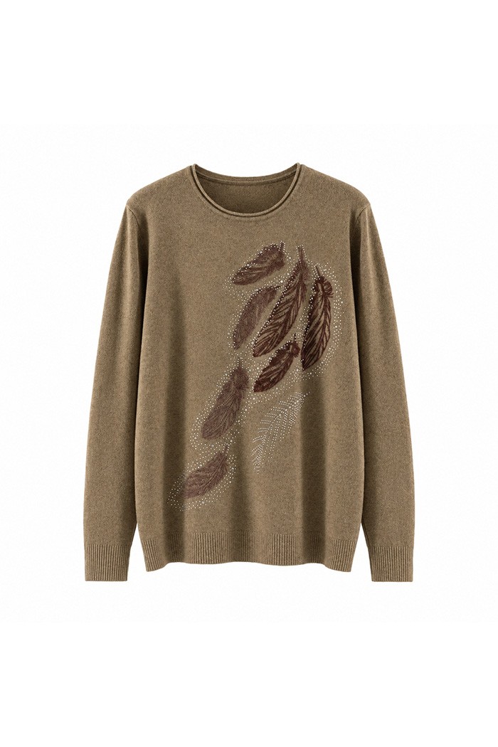 JERSEY MUJER TALLA GRANDE MANGA LARGA ESTAMPADO PLUMAS Y BRILLOS TBSF1528
