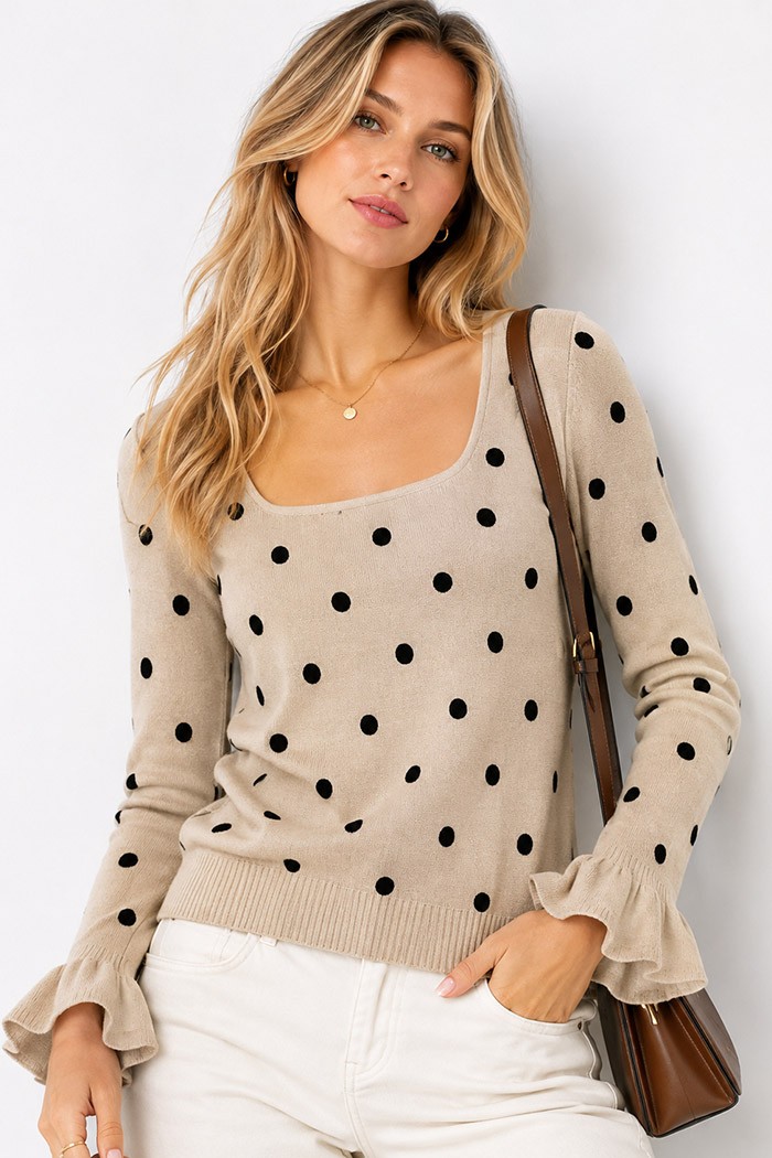 JERSEY DE PUNTO CON LUNARES Y VOLANTE EN MANGA TBSF8598