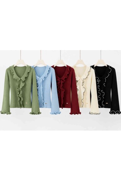 CHAQUETA DE PUNTO CANALÉ CON VOLANTES TBDA1027