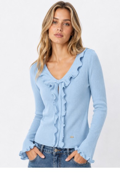 CHAQUETA DE PUNTO CANALÉ CON VOLANTES TBDA1027