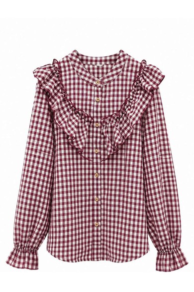 BLUSA DE CUADROS MUJER CON VOLANTES TY-M9599