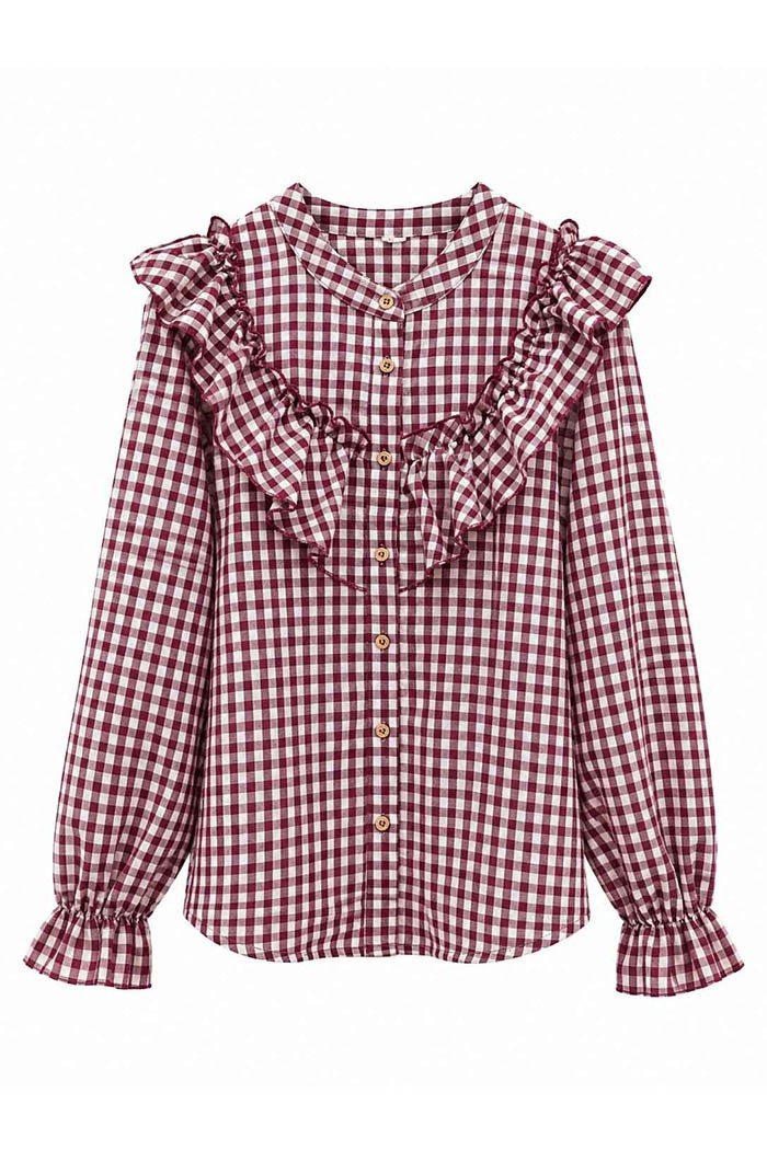 BLUSA DE CUADROS MUJER CON VOLANTES TY-M9599