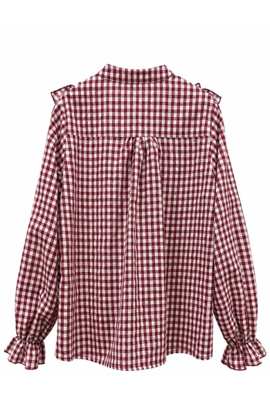 BLUSA DE CUADROS MUJER CON VOLANTES TY-M9599
