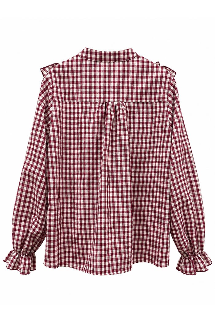 BLUSA DE CUADROS MUJER CON VOLANTES TY-M9599