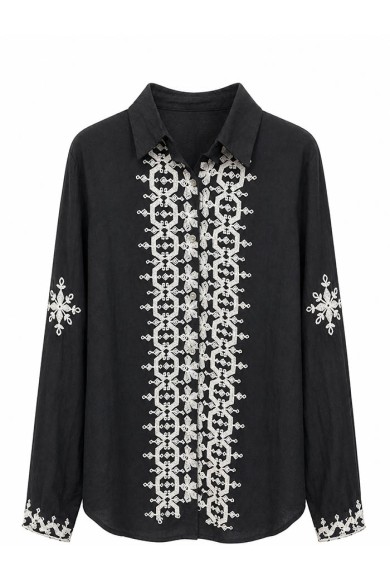 BLUSA NEGRA BORDADA MUJER MANGA LARGA TY-1063