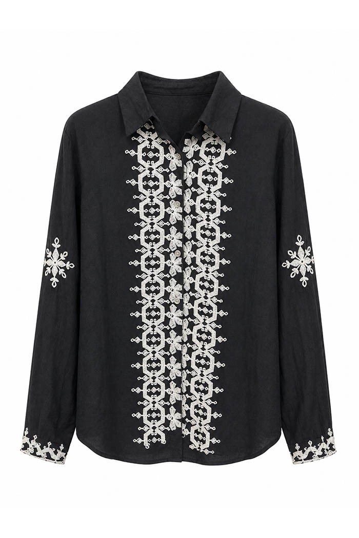 BLUSA NEGRA BORDADA MUJER MANGA LARGA TY-1063